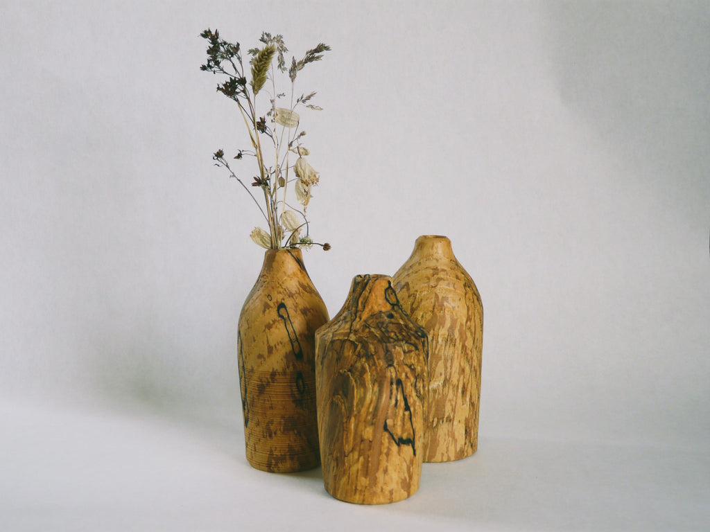 Lot de 3 soliflores en hêtre échauffé